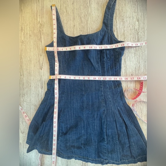 Vici Nice Try Pleated Denim Sleeveless Tank Top Mini Skater Dress M - Picture 6 of 8
